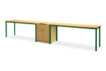 Sestava č.1 2x laboratorní stůl BASIC 1x středová skříňka s elektroinstalací 12/24V, se zámkem, rozvody slaboproudu vedené v podlaze